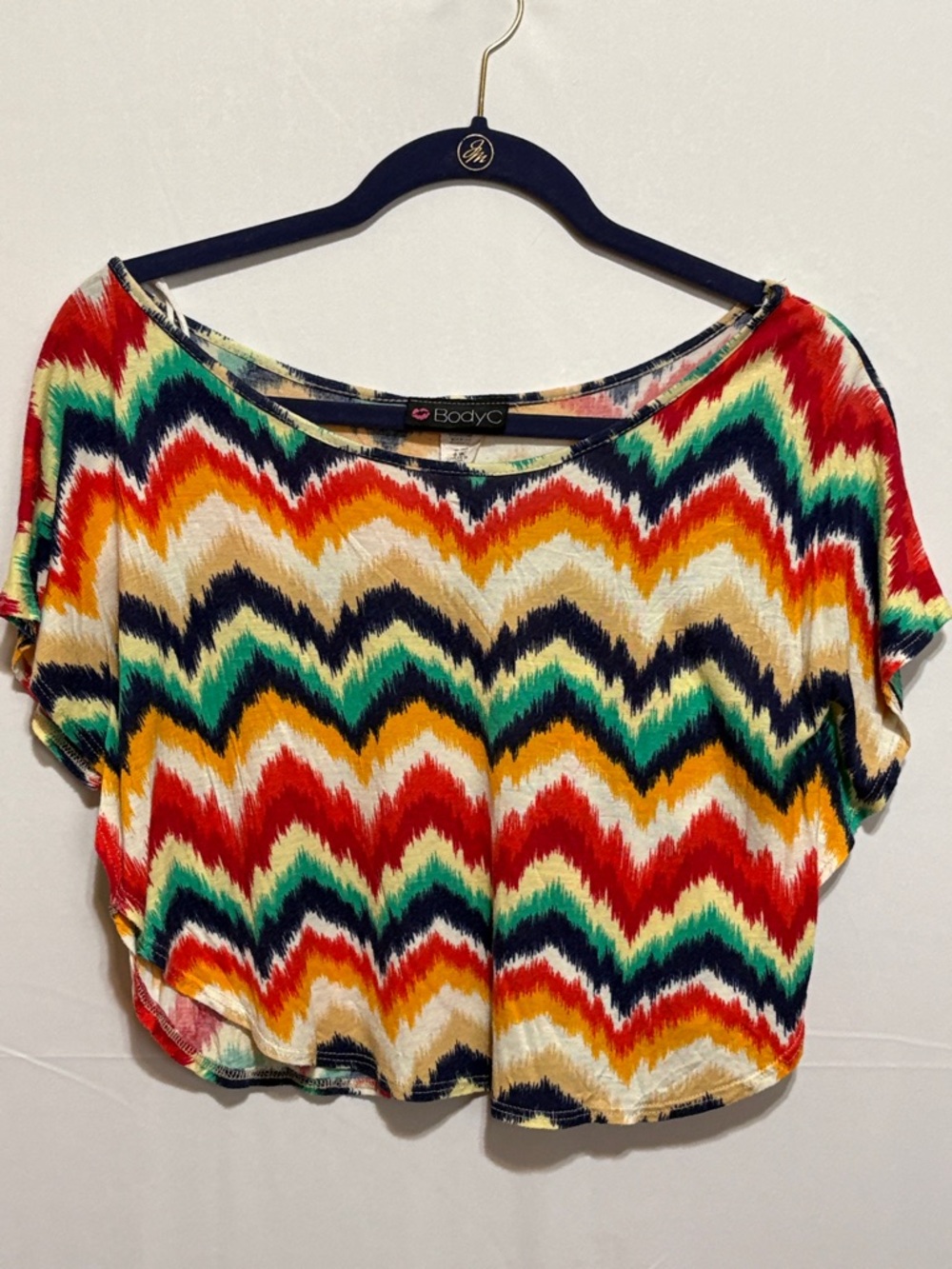 3/$15. Body Central Multicolor Zigzag Crop Top - Red, Green, Yellow, Navy, Cream